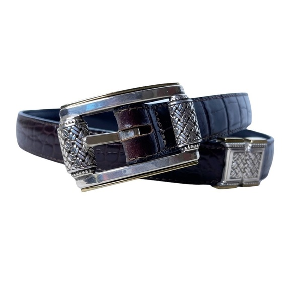 BRIGHTON Crocodile Embossed Leather Belt with Metal Embellished Hardware Size S - Picture 14 of 14